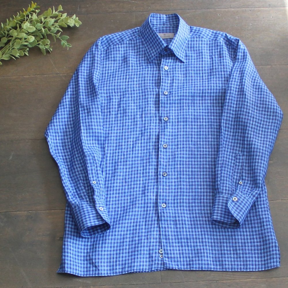 CANALI Blue Checked Dress Shirt - Picture 1 of 5